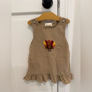 Baby Luigi Tan Toddler Dress with Turkey Embroidery - worn once